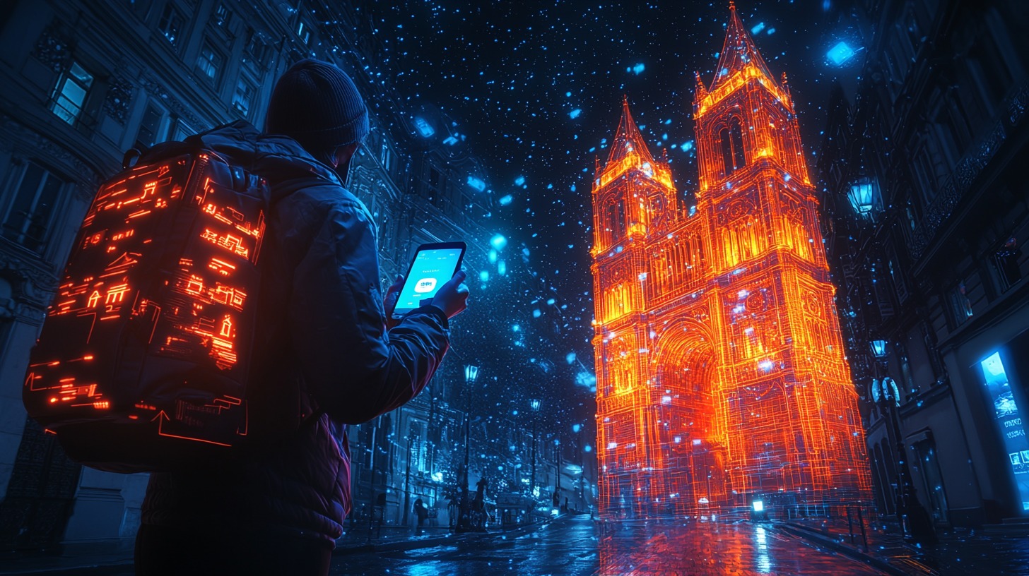Traveler using AR app